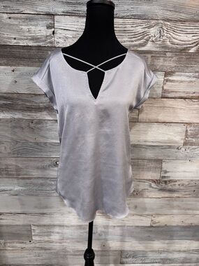 NWT Express Sparkly Silver Crisscross Keyhole Blouse